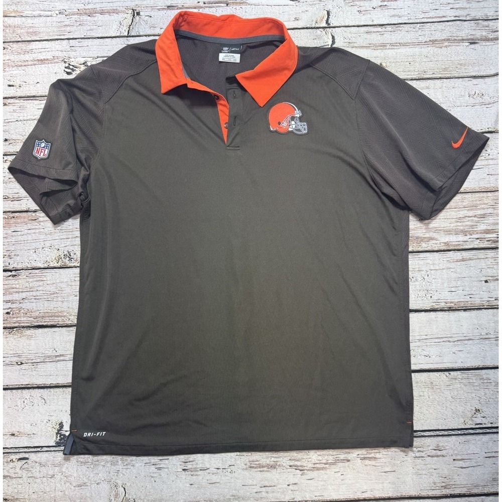 Cleveland Browns Polo Shirt Mens XXL Orange Brown Nike Dri-FIT NFL On Field